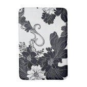 タイムレスな白黒エレガント花模様 バスマット (正面縦)