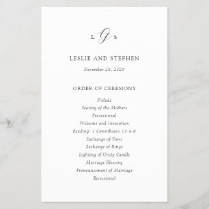 タイムレスな白黒バジェット結婚式 プログラム チラシ