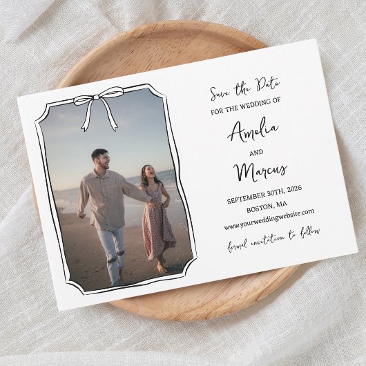 タイムレスな白黒ミニマリスト手描き弓 セーブザデート