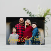 タイムレスな輝きのホイル ハッピー ニュー イヤー フォト カード (立ち正面)