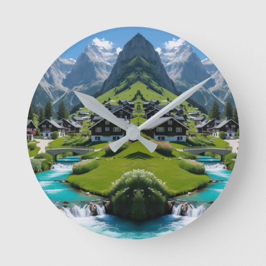 "タイムレスな静けさ – アルパインビレッジ ラウンド壁時計 (正面)