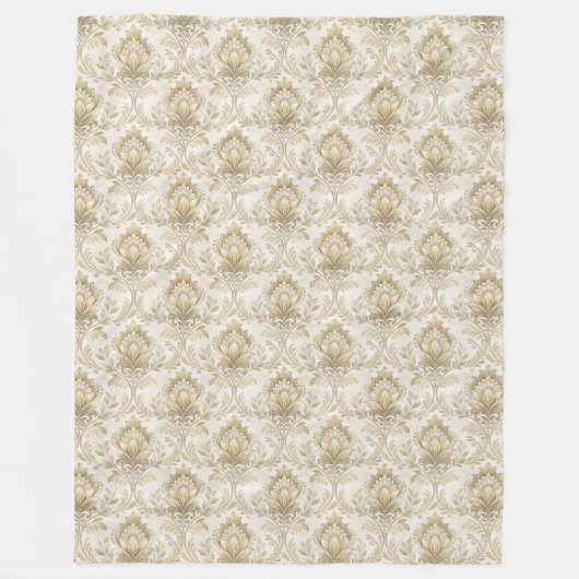 タイムレスアイボリー芸術的ダマスク水の色パターン フリースブランケット (正面)