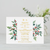 タイムレスウォーターカラークリスマスホリー枝 箔招待状 (立ち正面)