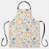 タイムレスウォーターカラーパステルウサギの花と卵 エプロン (正面)