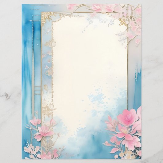 タイムレスウォーターカラー花模様スクラップブック紙 (正面)