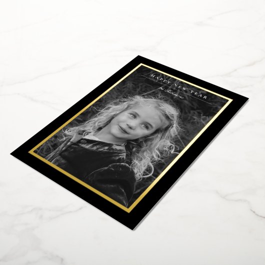 タイムレスエレガンスブラック&金ゴールド年賀フォトカード 箔シーズンカード (回転した状態)