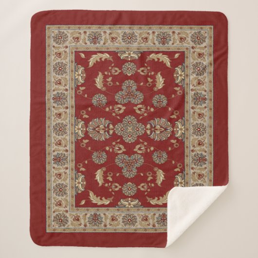 タイムレスエレガンスレッド&ベージュクラシック織物 シェルパブランケット (正面)