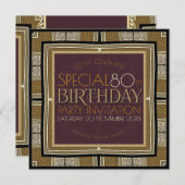 タイムレスエレガンス金ゴールドデコ80th誕生日スクエア 招待状 (正面/裏面)