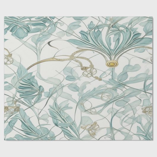 タイムレスエレガンス：ヴィンテージブルーとベージュパターン ラッピングペーパー (フラット)