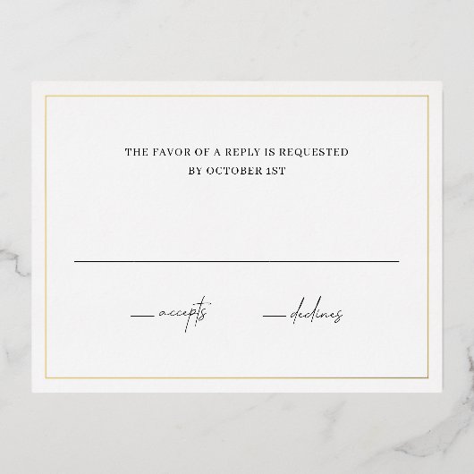 タイムレスエレガントなウェディングフォイルRSVPカード 箔招待状ポストカード (正面)