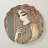 タイムレスエレガントグレースフルレディヴィンテージプリント ラウンドクッション (裏面)