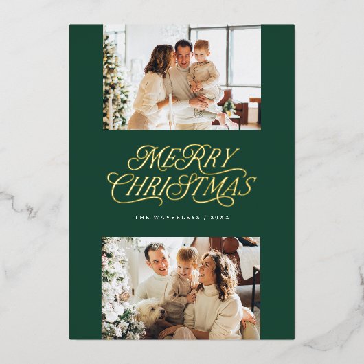 タイムレスエレガントスクリプトメリークリスマスフォト 箔シーズンカード (正面)