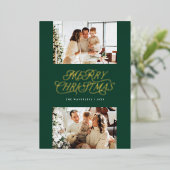 タイムレスエレガントスクリプトメリークリスマスフォト 箔シーズンカード (立ち正面)