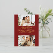 タイムレスエレガントスクリプトメリークリスマスフォト 箔シーズンポストカード (立ち正面)