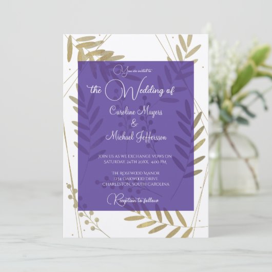 タイムレスエレガントソフト金ゴールドフローラアクセント 招待状 (スタンド正面)