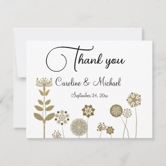 タイムレスエレガントソフト金ゴールドフローラミニマリズム サンキューカード (正面)