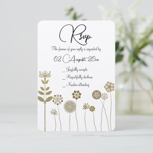 タイムレスエレガントソフト金ゴールドフローラミニマリズム 出欠カード (スタンド正面)