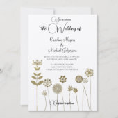 タイムレスエレガントソフト金ゴールドフローラミニマリズム 招待状 (正面)