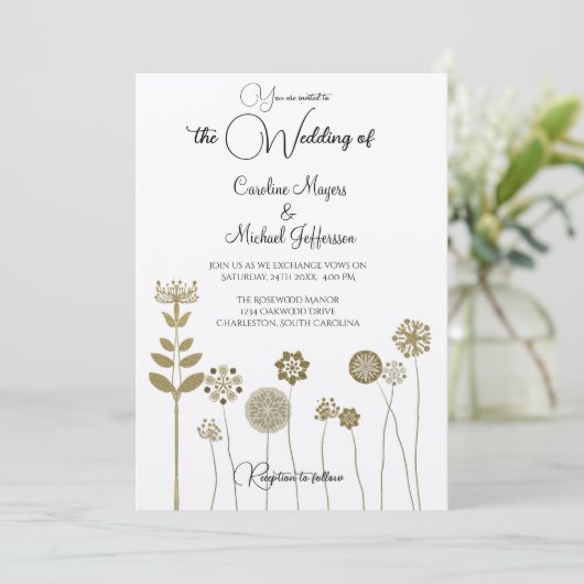 タイムレスエレガントソフト金ゴールドフローラミニマリズム 招待状 (スタンド正面)