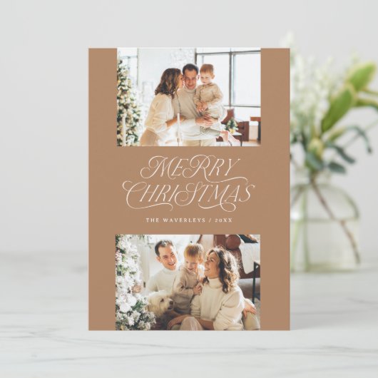 タイムレスエレガントニュートラルメリークリスマスフォト シーズンカード (スタンド正面)