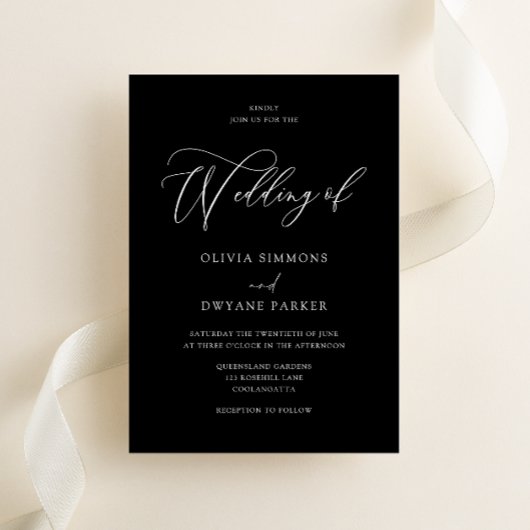 タイムレスエレガントブラック&ホワイトモダンズ結婚 招待状