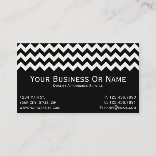 タイムレスエレガント、クラシック黒と白のシェブロン 名刺 (正面)