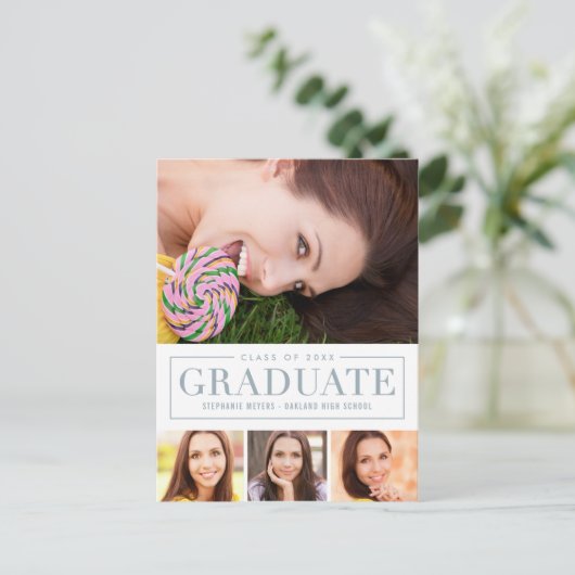 タイムレスグリッド編集可能カラー卒業はがき ポストカード (スタンド正面)