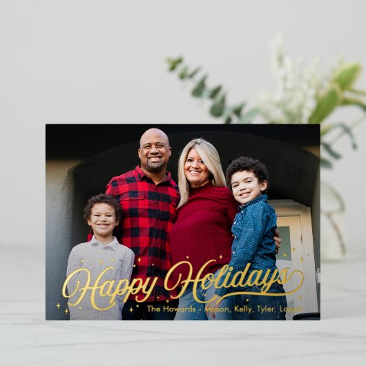 タイムレスグローフォイルハッピーホリデーズフォトカード 箔シーズンカード (立ち正面)