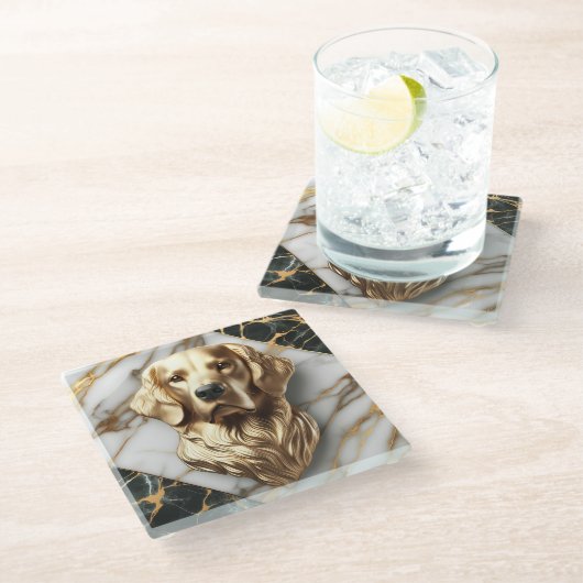 タイムレスゴールデンレトリエバーマーブルエレガンス ガラスコースター (アングル)