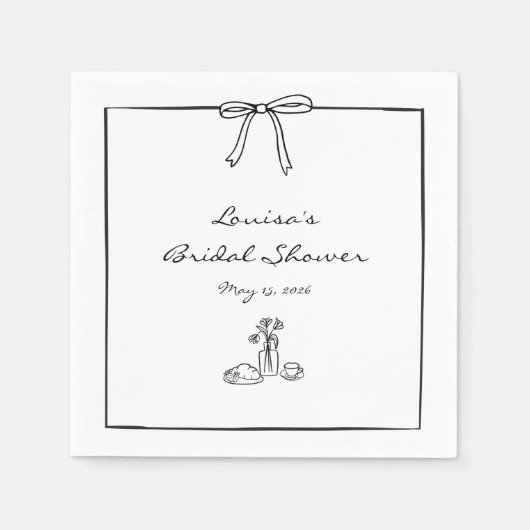 タイムレスシックコケットボウブライダルシャワーブランチ スタンダードカクテルナプキン (正面)