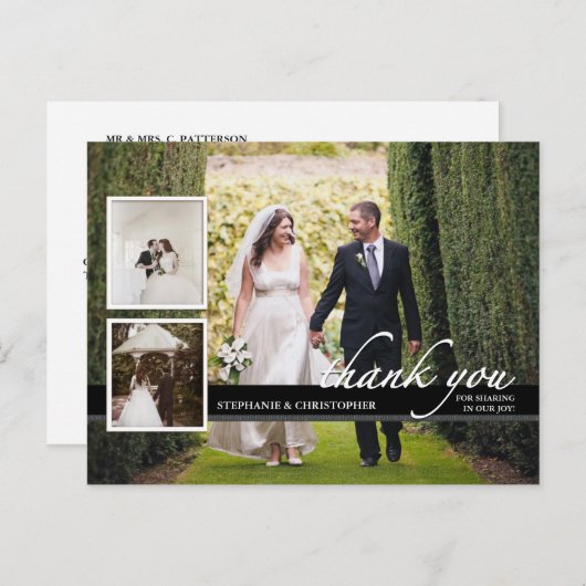 タイムレスシック3枚結婚写真ありがとう ポストカード (正面/裏面)