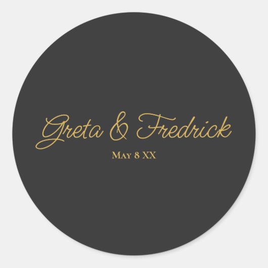 タイムレスシンプルミニマリスト炭金ゴールドスクリプト ラウンドシール (正面)