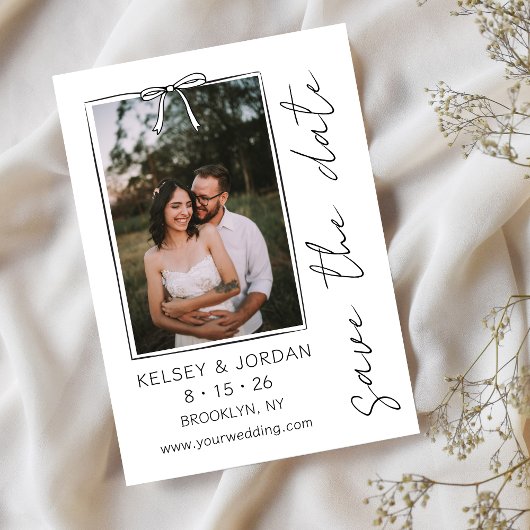 タイムレスシンプルモダンボウ手書きお洒落 セーブザデート