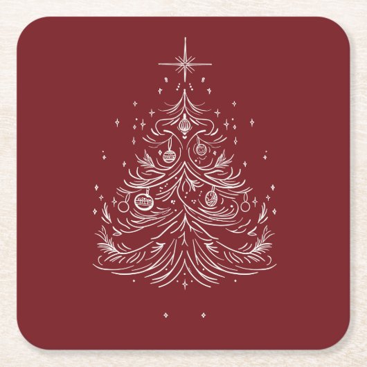 タイムレスツリーコースター | フェスティバル飲み物用コースター スクエアペーパーコースター (正面)