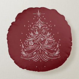 タイムレスツリーラウンド装飾用クッション | レッド&ブルゴーニュ ラウンドクッション