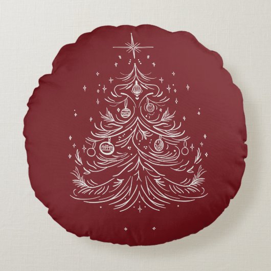 タイムレスツリーラウンド装飾用クッション | レッド&ブルゴーニュ ラウンドクッション (正面)