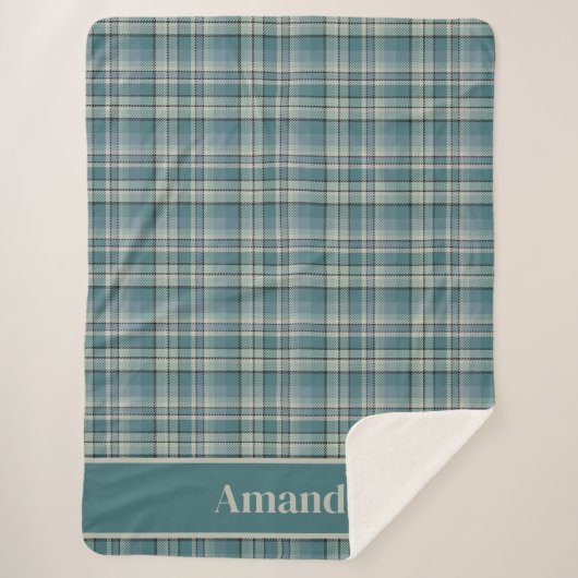 タイムレスティール(緑がかった色)グリーンプレイドコージーアート シェルパブランケット (正面)