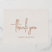 タイムレスニュートラルベージュエレガントな結婚式ありがとう 箔招待状ポストカード (正面)