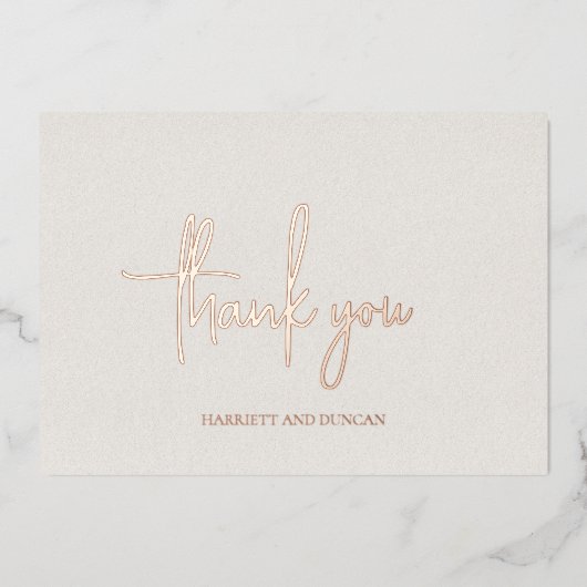 タイムレスニュートラルベージュエレガントな結婚式ありがとう 箔招待状 (正面)