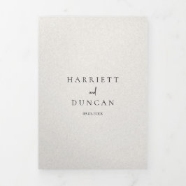 タイムレスニュートラルベージュエレガントな結婚式 三つ折り招待状