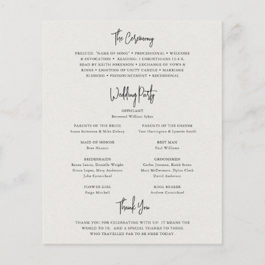 タイムレスニュートラルベージュエレガントウェディングプログラム (裏面)