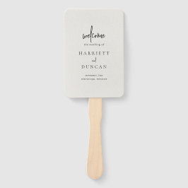 タイムレスニュートラルベージュエレガントウェディングプログラム ハンドファン