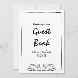 タイムレスハンドドロー結婚ドスワンのゲストブックサイン 招待状