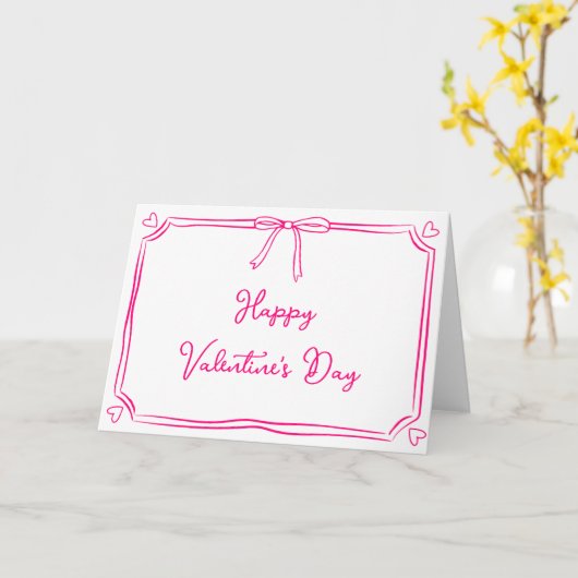 タイムレスバレンタインデーのコケットボウガーリーピンク カード (黄色い花)