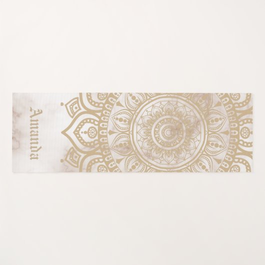 タイムレスパーソナライズされたパステル大理石マンダラベージュ ヨガマット (正面(横))