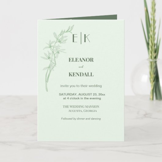 タイムレスフラワーモノグラム結婚式招待状 招待状 (正面)