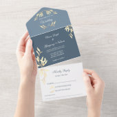 タイムレスフローラシンフォニー結婚ズブルー オールインワン招待状 (貼ってはがせる)