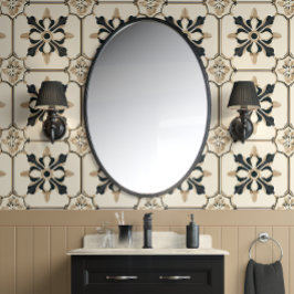 タイムレスフローラモチーフ – ブラック&金ゴールド- 伝統的 壁紙