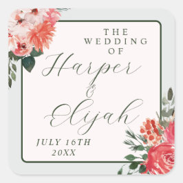 タイムレスフローラ赤面レッドグリーンクラシックリー結婚ズ スクエアシール