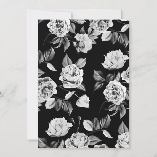 タイムレスブラック&ホワイトフローラ結婚式招待状 招待状 (裏面)